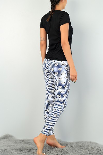 Siyah Baskılı Bayan Pijama Takımı 73547