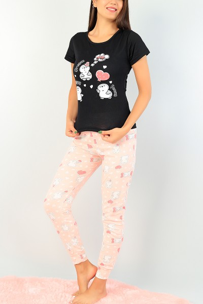 Siyah Baskılı Bayan Pijama Takımı 73592