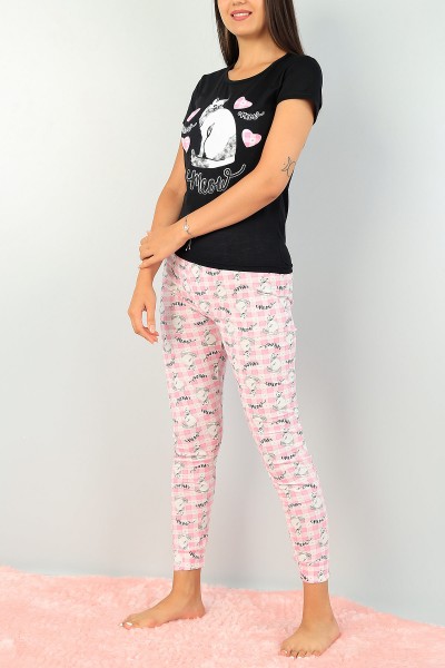 Siyah Baskılı Bayan Pijama Takımı 73622