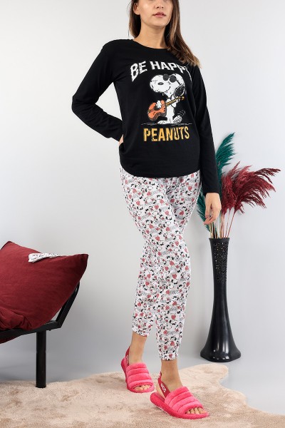 Siyah Baskılı Bayan Pijama Takımı 89388