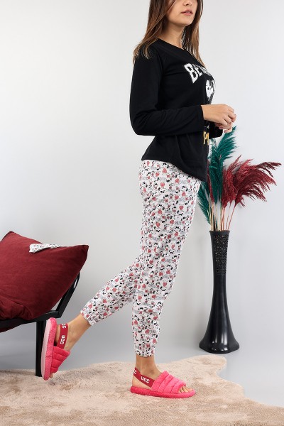 Siyah Baskılı Bayan Pijama Takımı 89388