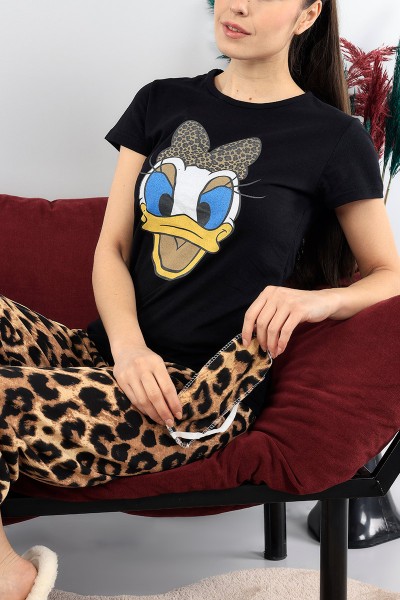 Siyah Baskılı Bayan Pijama Takımı 92059