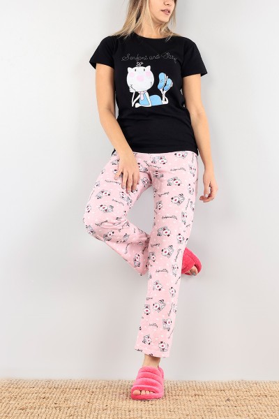 Siyah Baskılı Bayan Pijama Takımı 92065