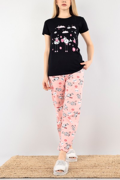 Siyah Baskılı Bayan Pijama Takımı 92070