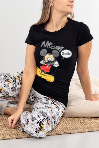 Siyah Baskılı Bayan Pijama Takımı 92076