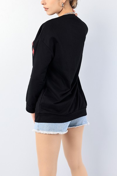 Siyah Baskılı Bayan Sweat Tunik 75645