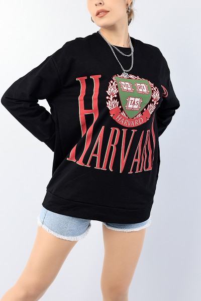 Siyah Baskılı Bayan Sweat Tunik 75645