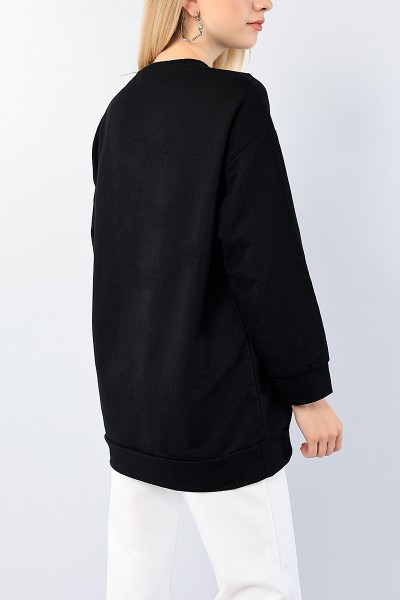 Siyah Baskılı Bayan Sweat Tunik 75654