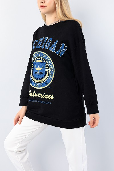 Siyah Baskılı Bayan Sweat Tunik 75654