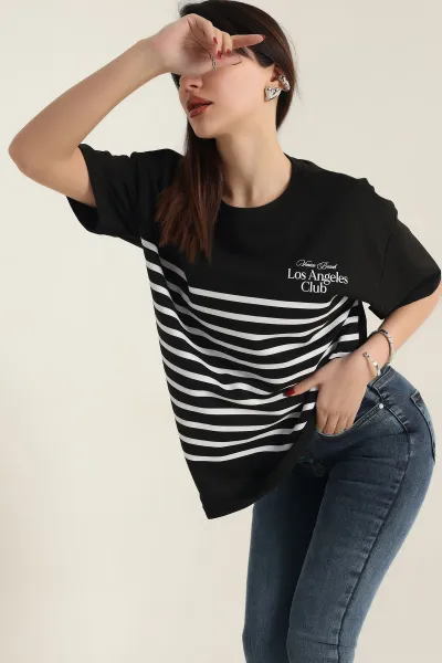 siyah-baskili-bisiklet-yaka-oversize-bayan-tisort-337664