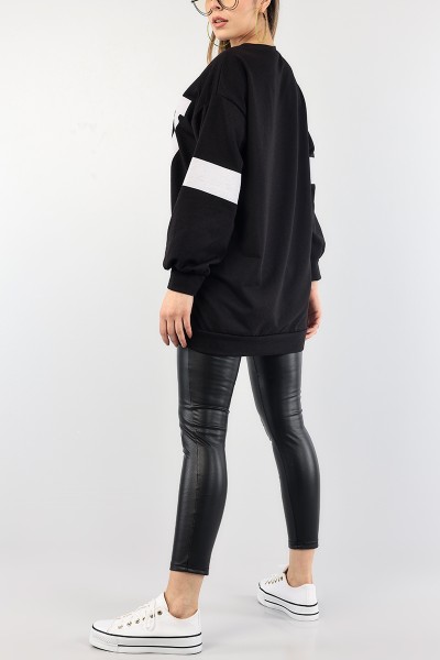 Siyah Baskılı Bisiklet Yaka Sweat Tunik 88776