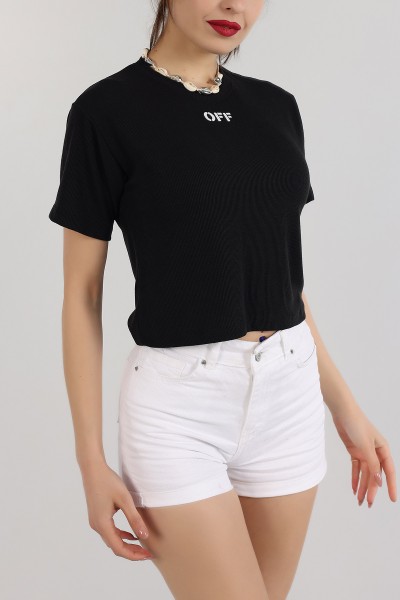 Siyah Baskılı Fitilli Bluz 164817