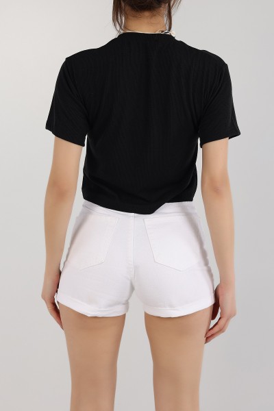 Siyah Baskılı Fitilli Bluz 164817