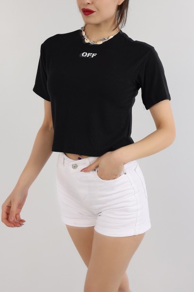 Siyah Baskılı Fitilli Bluz 164817