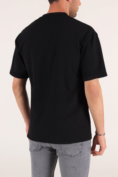 Siyah Baskılı Fitilli Oversize Erkek Tişört 177467