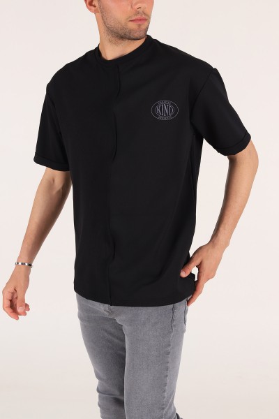 Siyah Baskılı Fitilli Oversize Erkek Tişört 177467