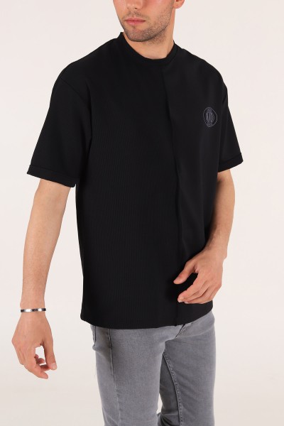 Siyah Baskılı Fitilli Oversize Erkek Tişört 177467
