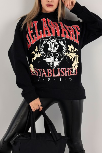 Siyah Baskılı İçi Şardonlu Bayan Sweat 143145
