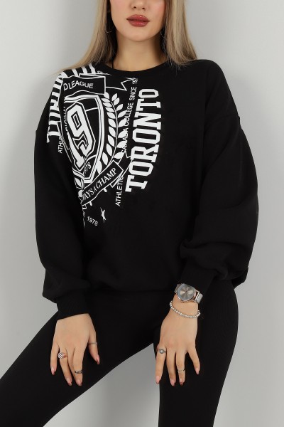 Siyah Baskılı İçi Şardonlu Bayan Sweat 144006
