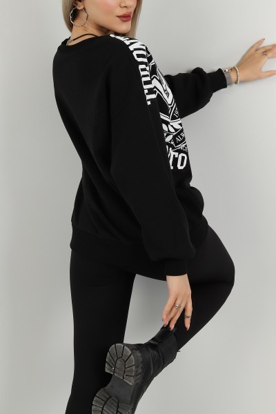 Siyah Baskılı İçi Şardonlu Bayan Sweat 144006