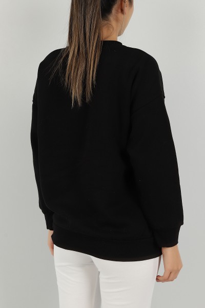 Siyah Baskılı İçi Şardonlu Bayan Sweat 144953
