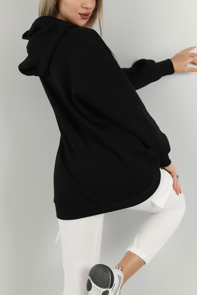 Siyah Baskılı İçi Şardonlu Bayan Sweat 145007
