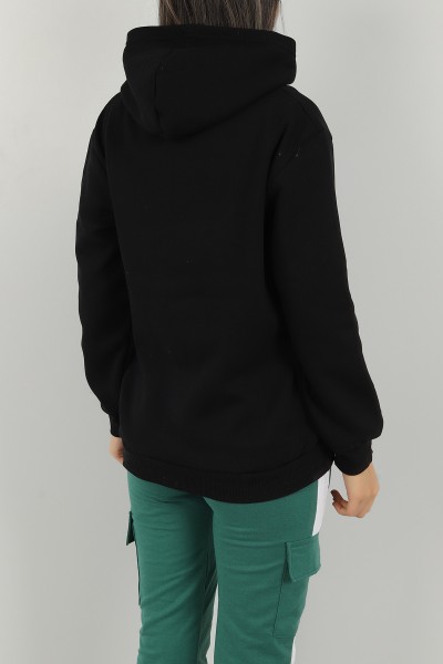 Siyah Baskılı İçi Şardonlu Bayan Sweat 146325