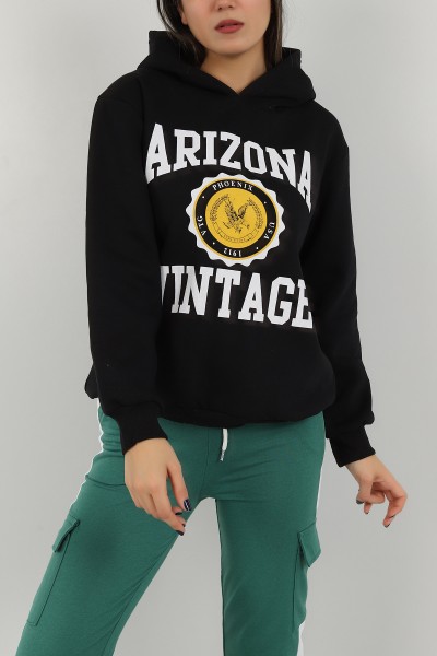 Siyah Baskılı İçi Şardonlu Bayan Sweat 146325