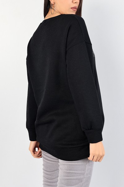 Siyah Baskılı İçi Şardonlu Bayan Sweat 85008