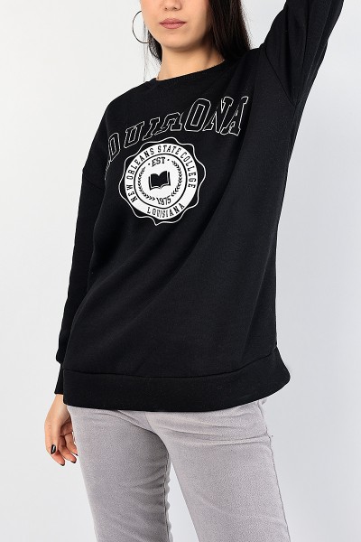 Siyah Baskılı İçi Şardonlu Bayan Sweat 85008