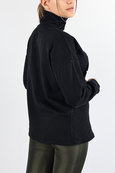 Siyah Baskılı İçi Şardonlu Bayan Sweat 88345