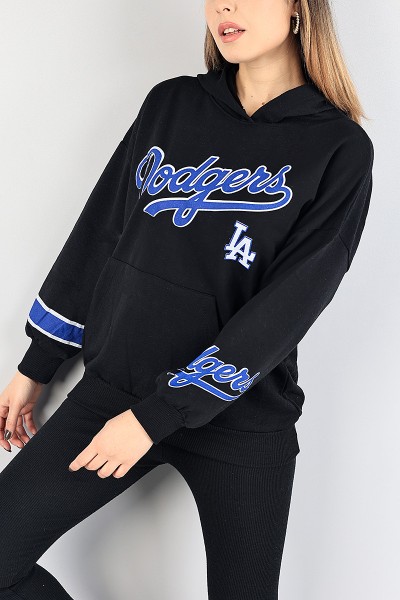 Siyah Baskılı İçi Şardonlu Bayan Sweat 88363
