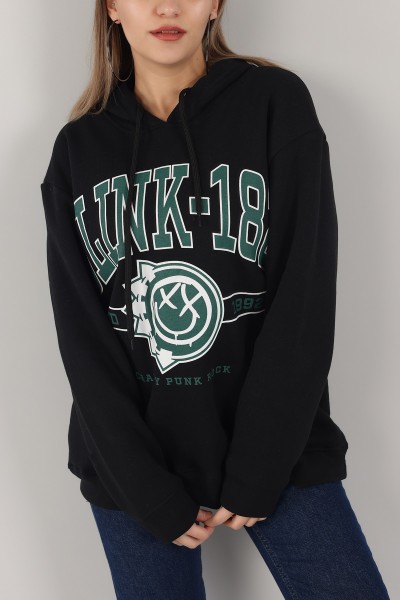 Siyah Baskılı İçi Şardonlu Bayan Sweat -T 149381