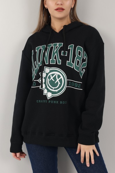 Siyah Baskılı İçi Şardonlu Bayan Sweat -T 149381