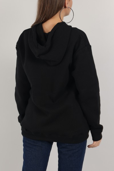 Siyah Baskılı İçi Şardonlu Bayan Sweat -T 149381