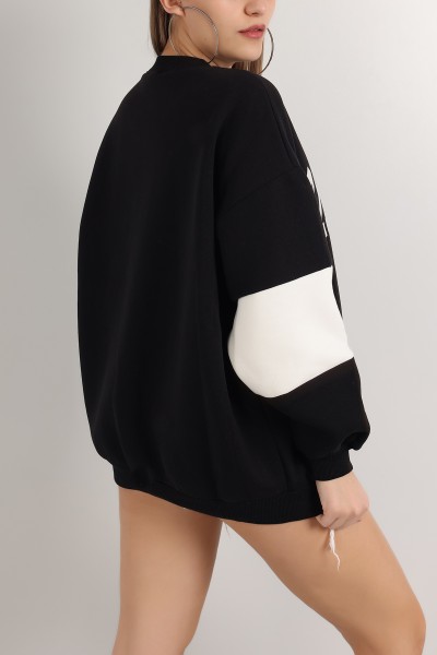 Siyah Baskılı İçi Şardonlu Sweat 155770
