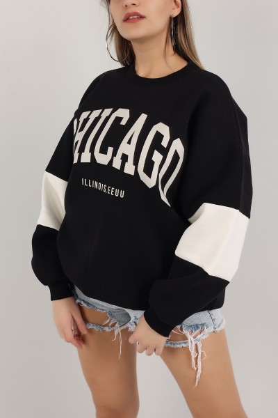 Siyah Baskılı İçi Şardonlu Sweat 155770