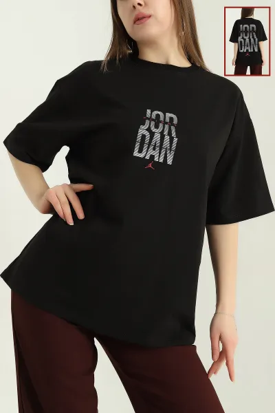 Siyah Baskılı İki İp Bayan Tişört 337255