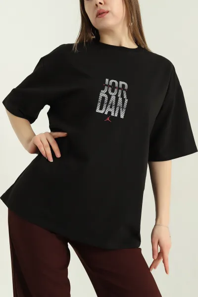 Siyah Baskılı İki İp Bayan Tişört 337255