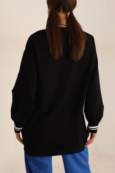 Siyah Baskılı İki İp Sweat Tunik 198361