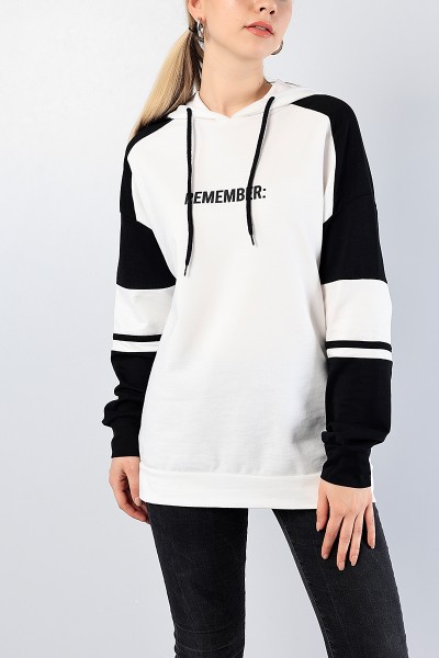 Siyah Baskılı Kapüşonlu Sweat Tunik 81214