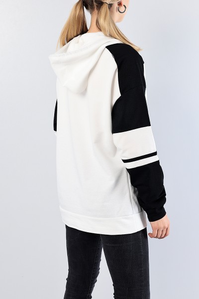 Siyah Baskılı Kapüşonlu Sweat Tunik 81214
