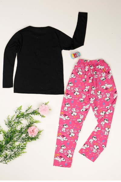 Siyah Baskılı Kız Çocuk Pijama Takımı 77931