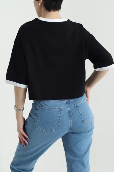 Siyah Baskılı Kompak Kadın Crop 455151