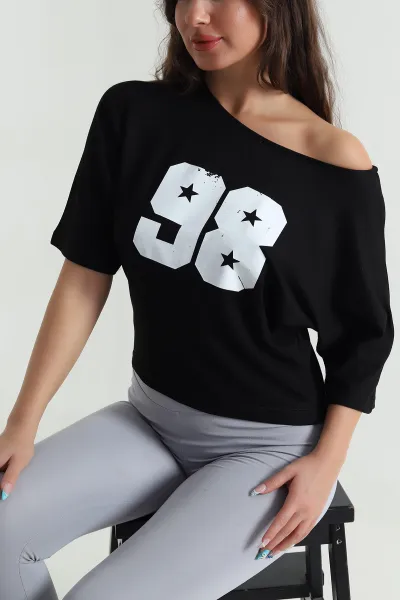 Siyah Baskılı Kristal Kadın Bluz 482066
