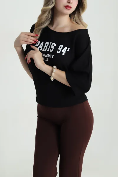 Siyah Baskılı Kristal Kadın Bluz 482086