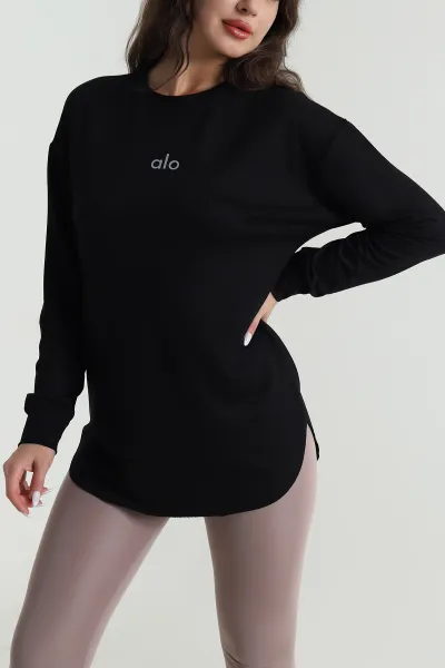 Siyah Baskılı Kristal Kadın Sweat Tunik 485135