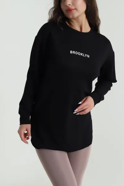 Siyah Baskılı Kristal Kadın Sweat Tunik 485145