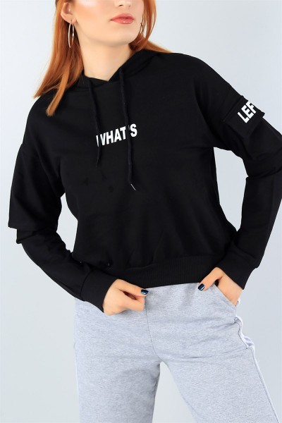 Siyah Baskılı Likralı Bayan Sweat 42403