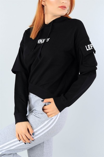 Siyah Baskılı Likralı Bayan Sweat 42403